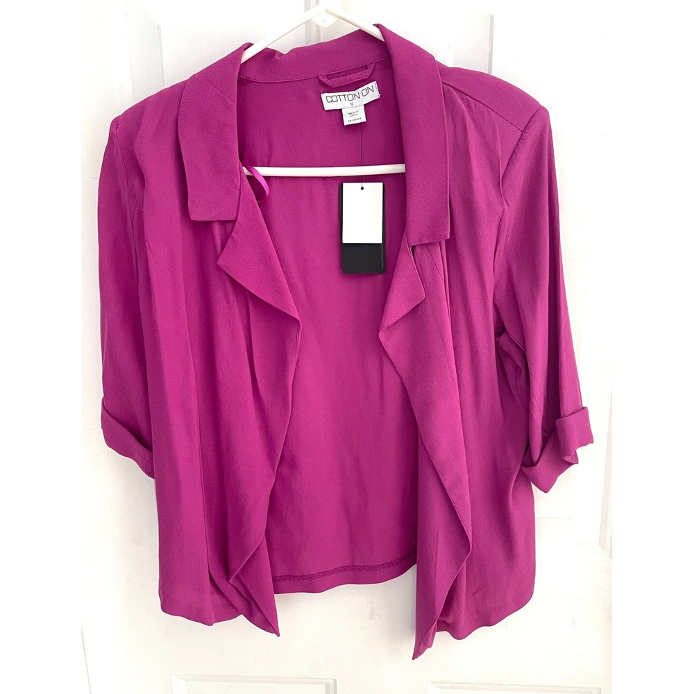 Cotton On Magenta Purple Open Front Draped Blazer Cuffed Jacket S